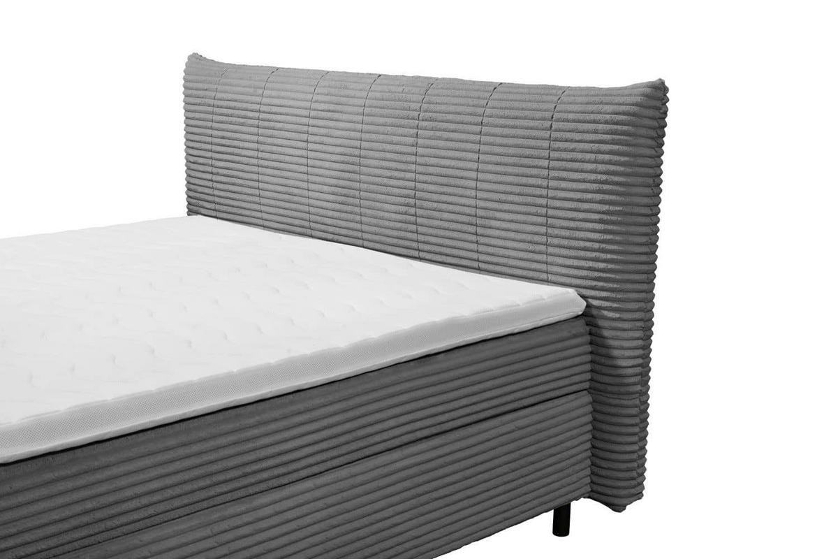 BOXSPRINGBETT 180x200 – Breitcord, Duo 7-Zonen-Tonnentaschen-Federkernmatratze, H3/H4, HR-Lux-Topper - Dunkelgrau/Salbeigrün, Holz/Holzwerkstoff (180/200cm) - ed exciting design