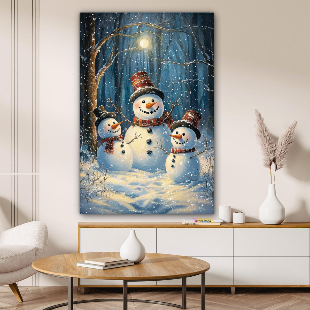 LEINWANDBILD Schneemann - Schnee - Winter - Wald 90x140 cm - Hellblau, Textil (90/140cm) - MuchoWow