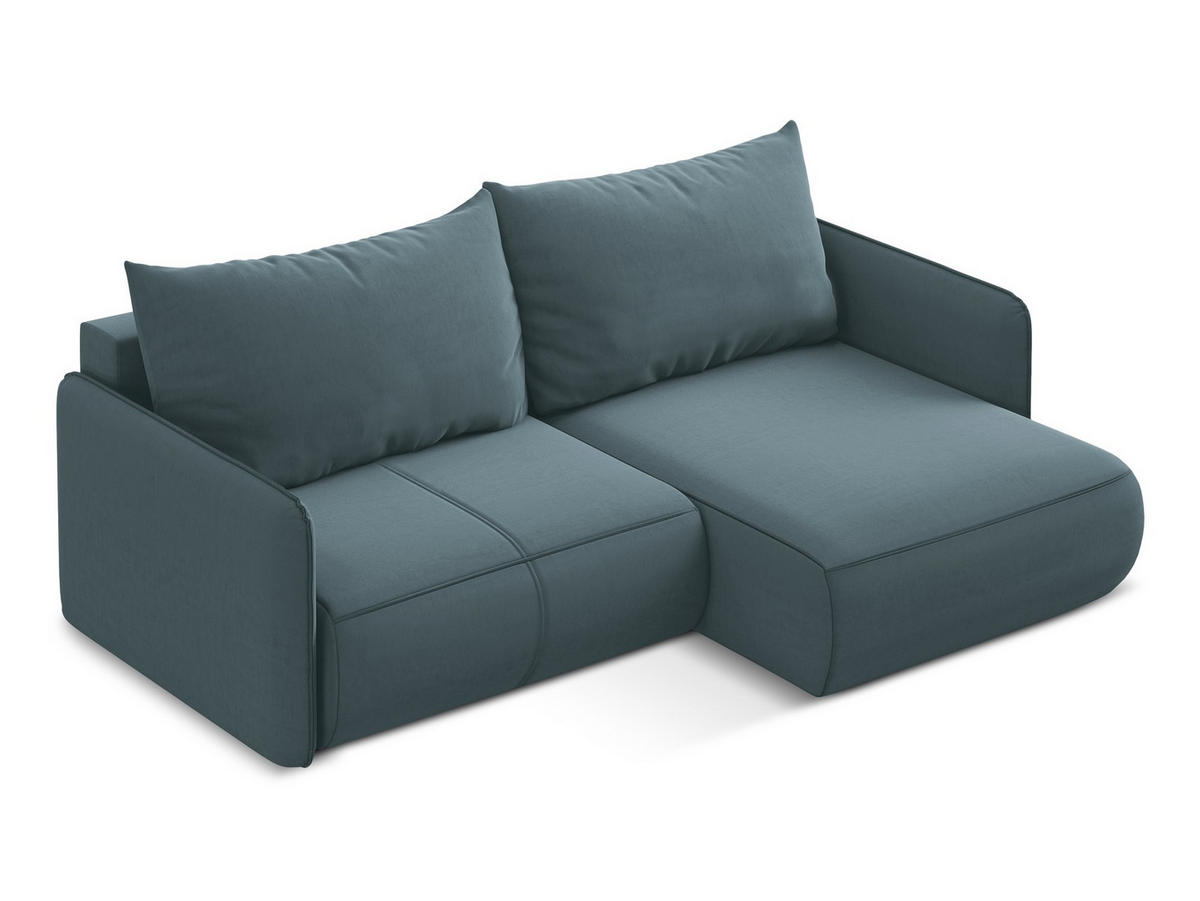 ECKSOFA mit Schlaffunktion Samt Stoff Blau - Blau/Petrol, Kunststoff/Textil (207/148cm) - Makamii