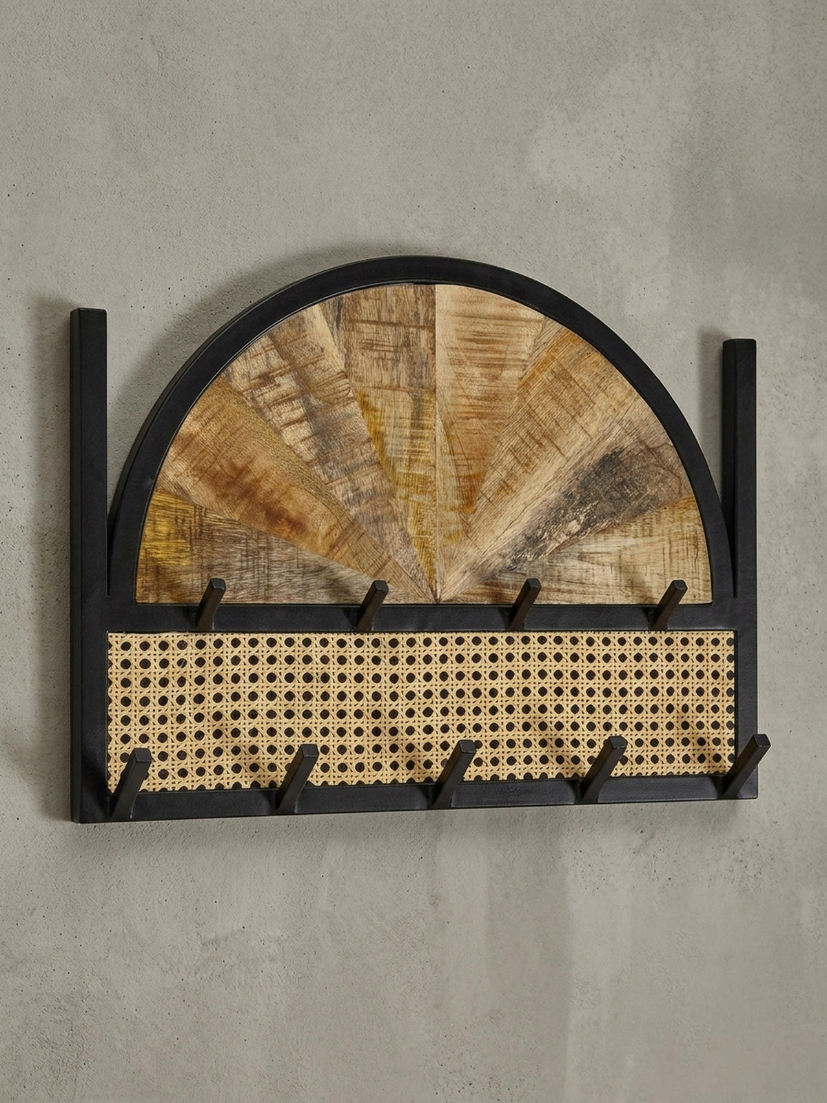 WANDGARDEROBE Mango Massivholz Rattan Modern 53x40x7,5 cm mit Wiener Geflecht und Metallrahmen - Braun, Holz (53/40/8cm) - KADIMA DESIGN