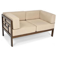 GARTENSOFA Eden Beige, mit Braun Gestell, Zweisitzer Sofa - Beige/Braun, Holzwerkstoff (137/72/77cm) - Bettso