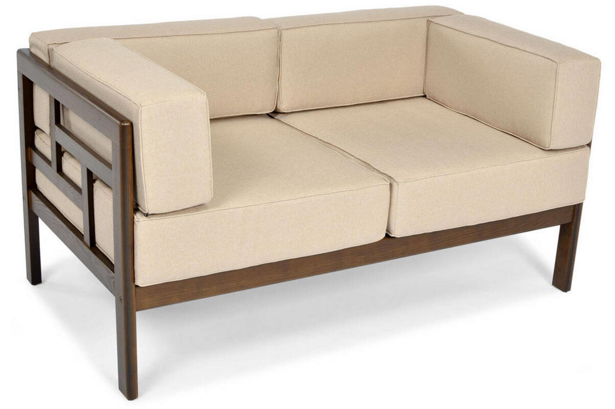GARTENSOFA Eden Beige, mit Braun Gestell, Zweisitzer Sofa - Beige/Braun, Holzwerkstoff (137/72/77cm) - Bettso