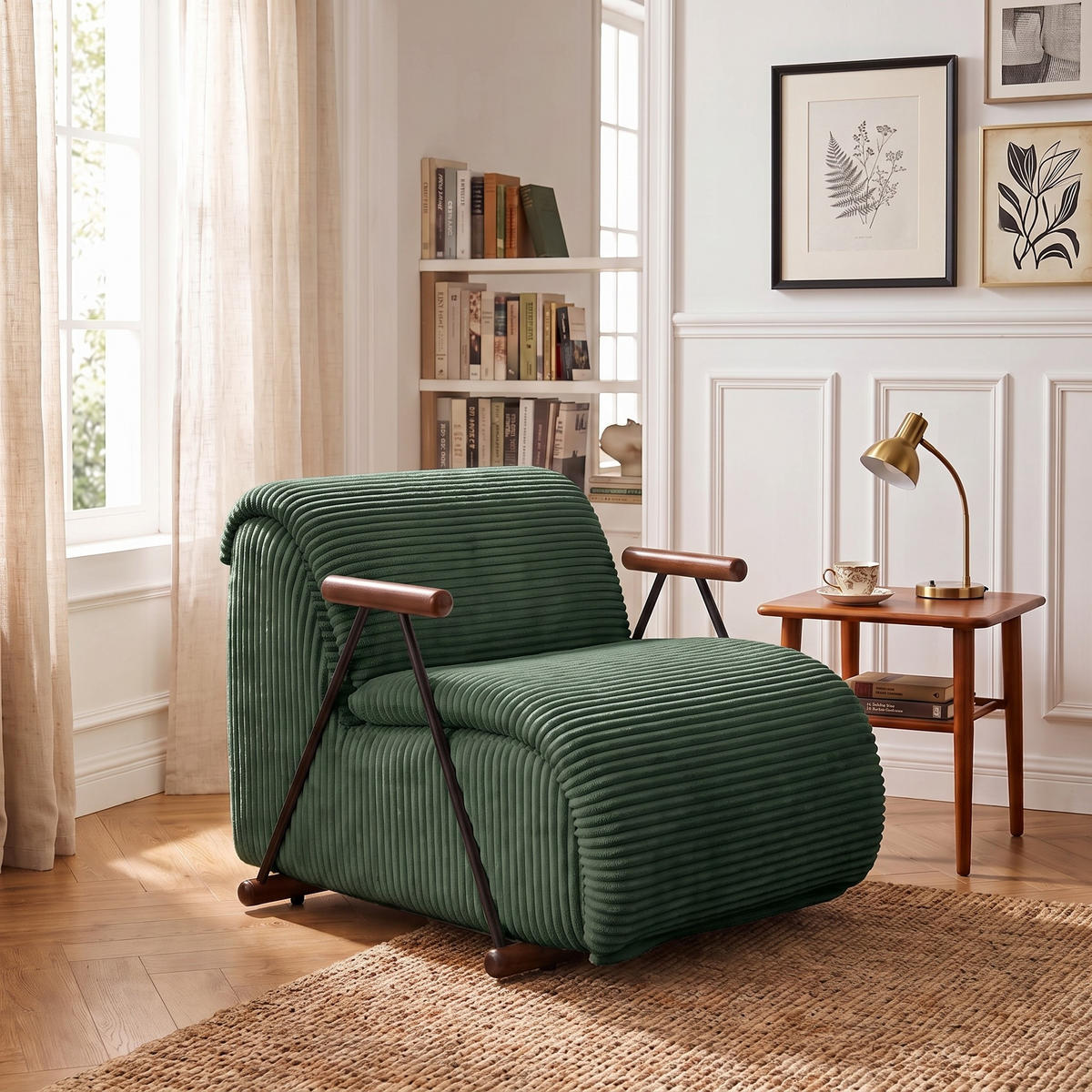 XXL-SESSEL mit Armlehnen, Cord Loungesessel, Ergonomisch, Grün - Grün, Textil/Metall (73/75/100cm) - LVHOM
