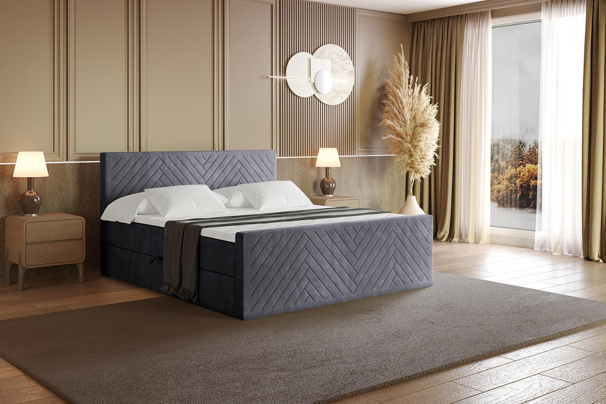 BOXBETT mit Matratze H4 und Lattenrost - VEXA-Z - 160x200 - Dunkelgrau Casablanca - Dunkelgrau, Holzwerkstoff (160/200cm) - ALTDECOR