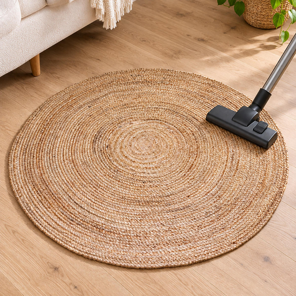 PREPROGA naravna okrogla juta ročno tkana 90 cm - bež, tekstil (90/90cm) - Relaxdays