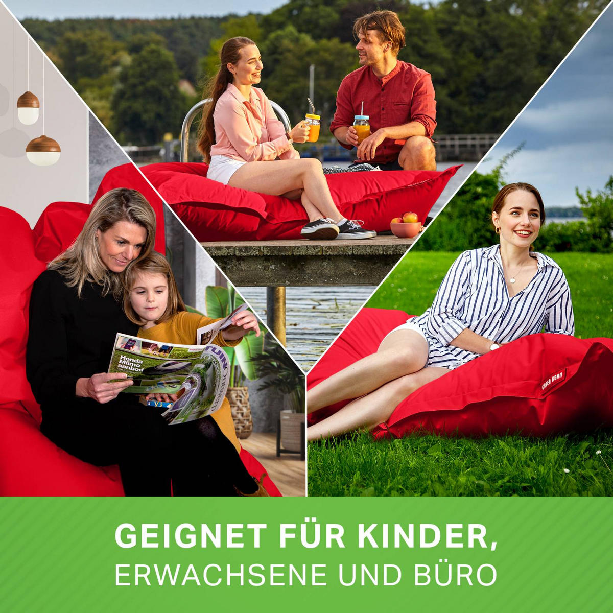 RIESEN-SITZSACK "Square" 120x160cm 270 L - Rot, Textil (120/25/160cm) - Green Bean