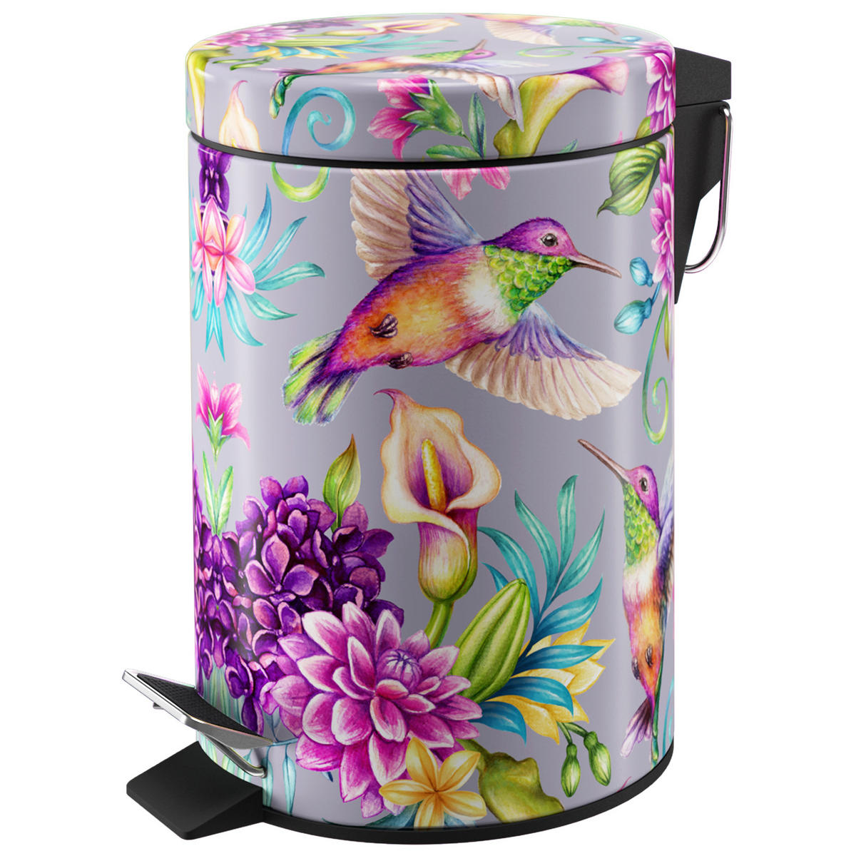 KOSMETIKEIMER Kolibri - Lila/Multicolor, Kunststoff/Metall (17/25/25cm) - Sanilo