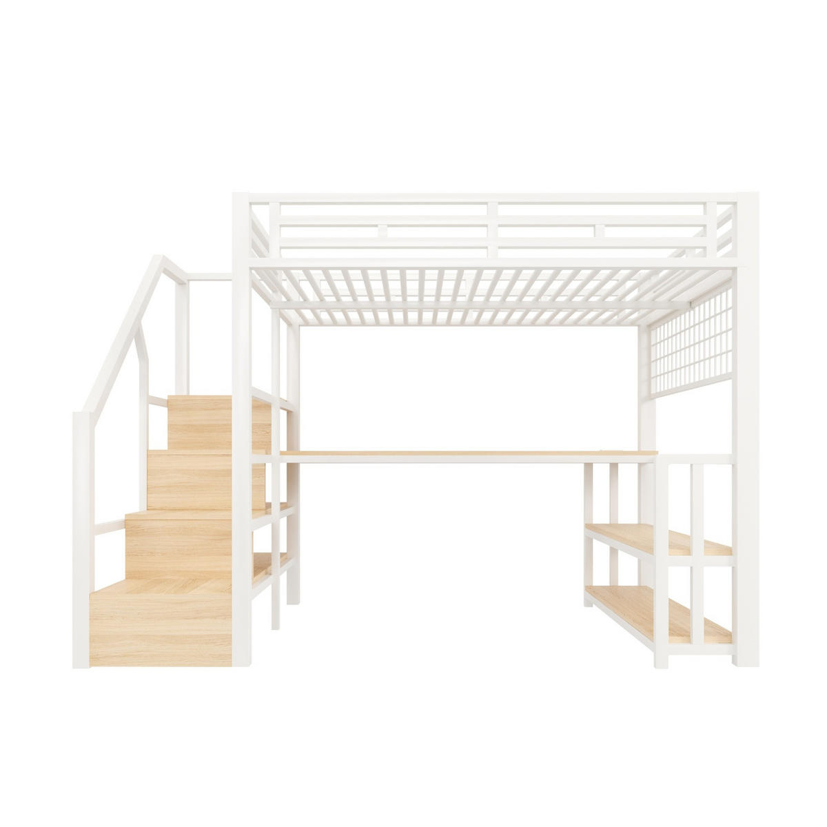 HOCHBETT 140/200 cm in Weiß mit Schreibtisch, LED-Beleuchtung und Stauraum - Weiß, Metall (140/200cm) - Flora Grace