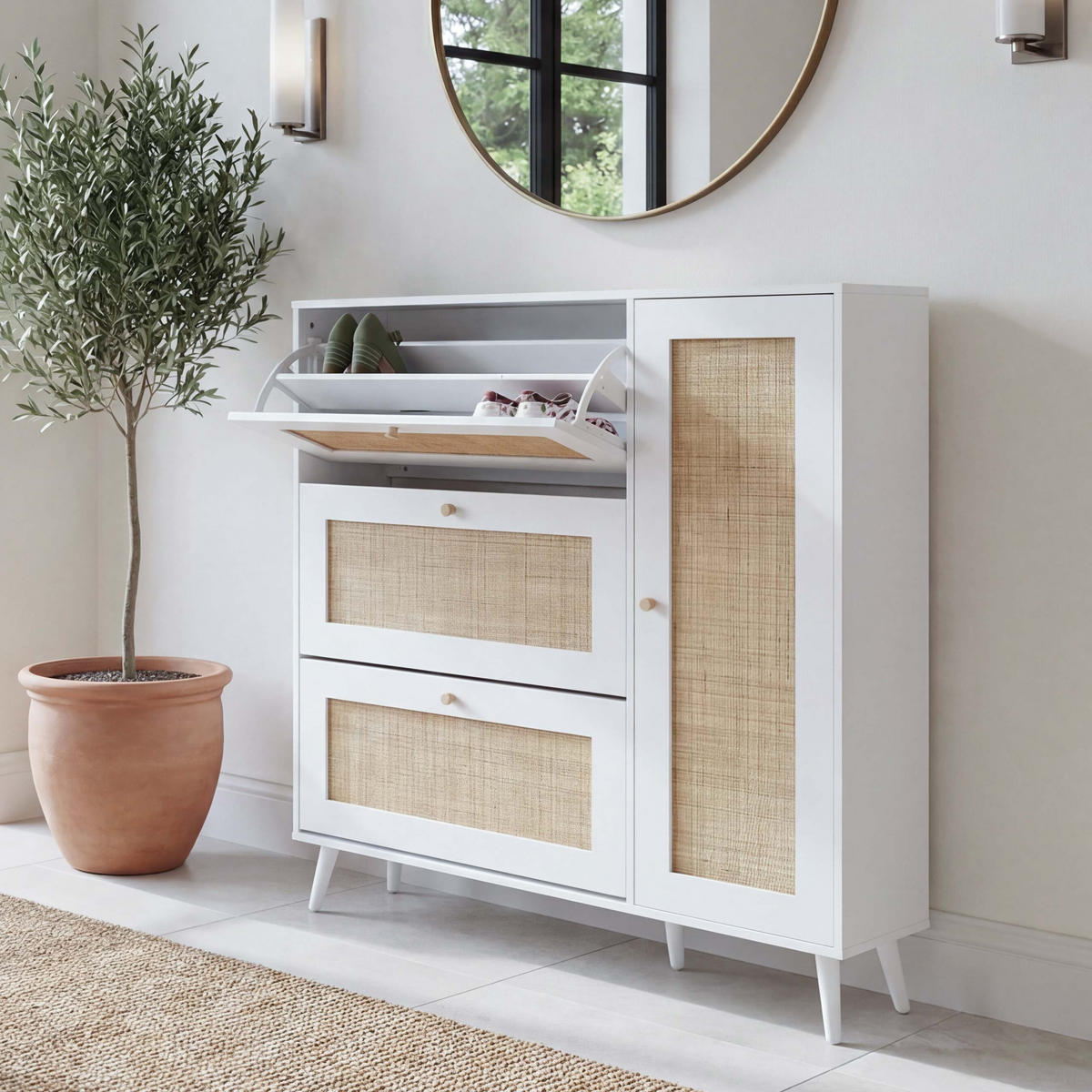 RATTAN-SCHUHKIPPER Weiß - Weiß, Holz (120/127/24cm) - Jamb