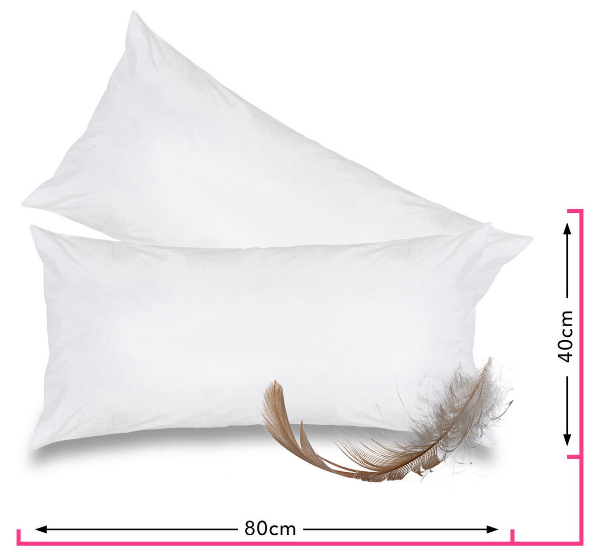 KOPFKISSEN 2er Set 100% Federn 40/80 cm Bezug aus 100% Baumwolle - Weiß, Textil (80/40cm) - wometo
