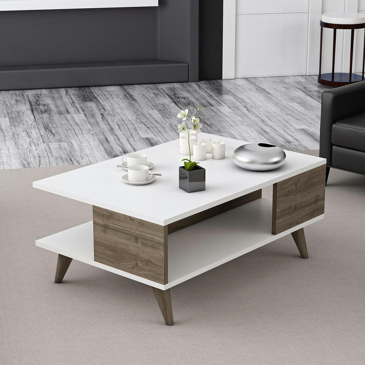 COUCHTISCH Grenaa 90/60/39 - Weiß, Holzwerkstoff (60/90/39cm) - [en.casa]