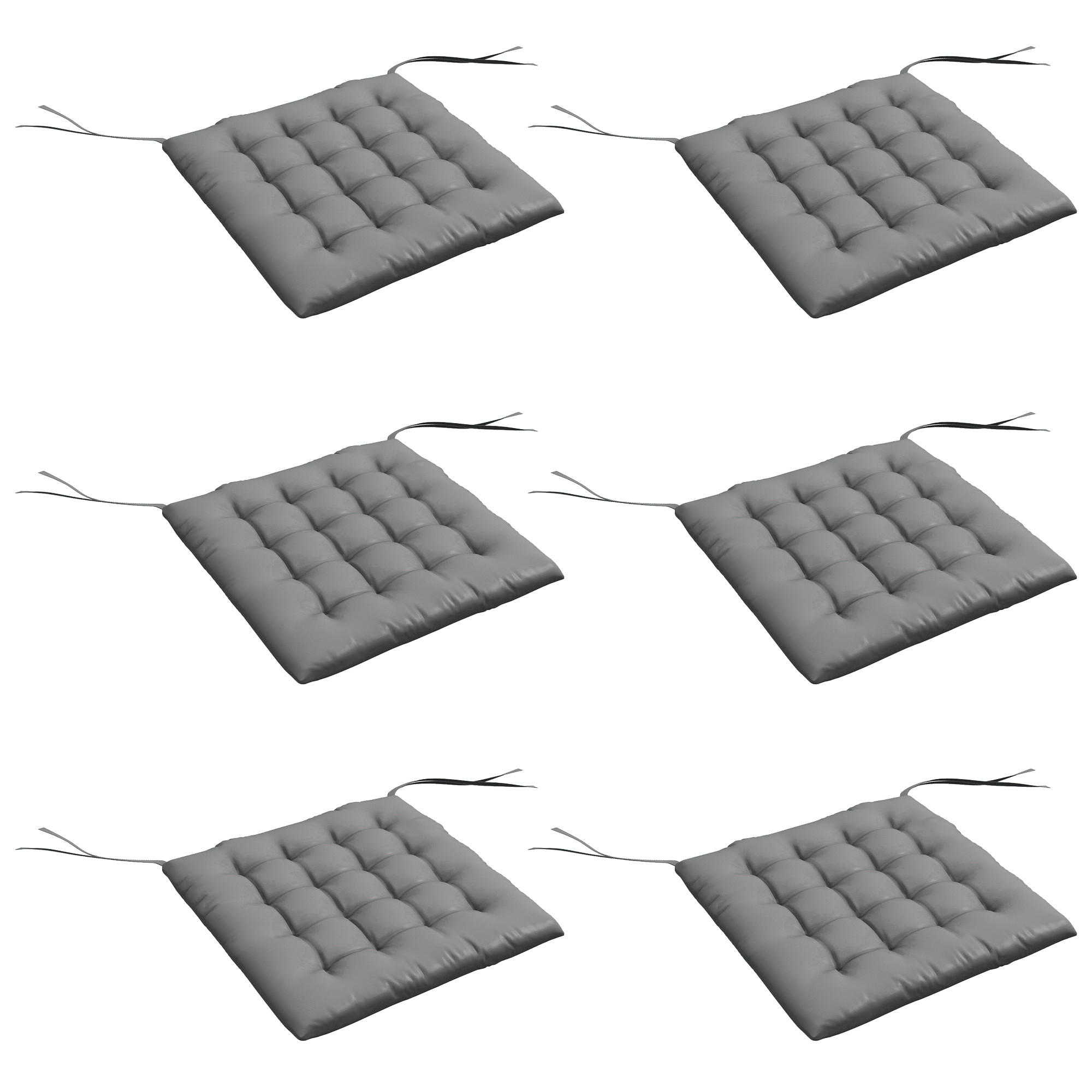 SITZKISSEN DE-17704 6er-Set mit Steppung & Bindebändern Grau - Grau, Textil (40/40/4cm) - ComfortXL