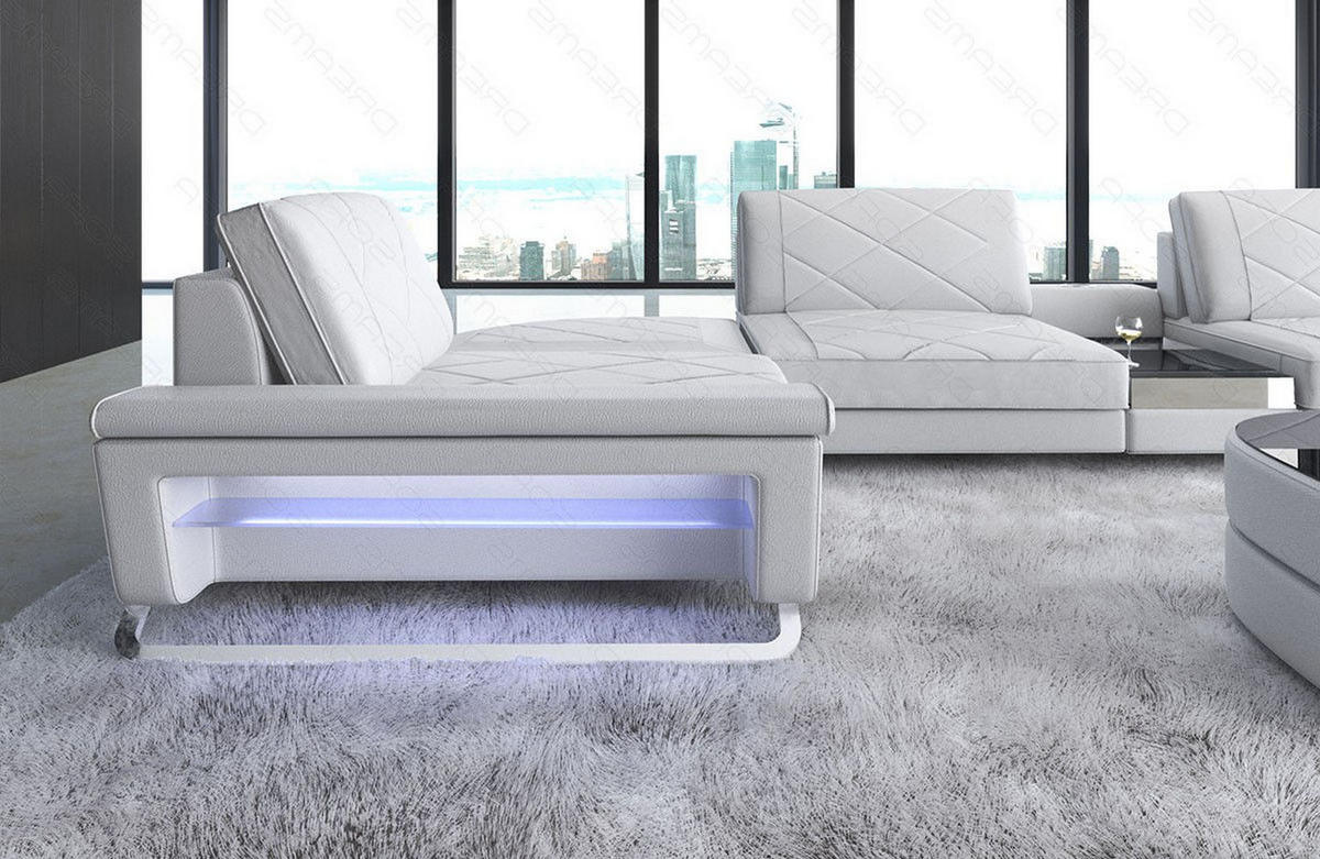 WOHNLANDSCHAFT Bari U - Weiß, Leder (456/89/243cm) - Sofa Dreams