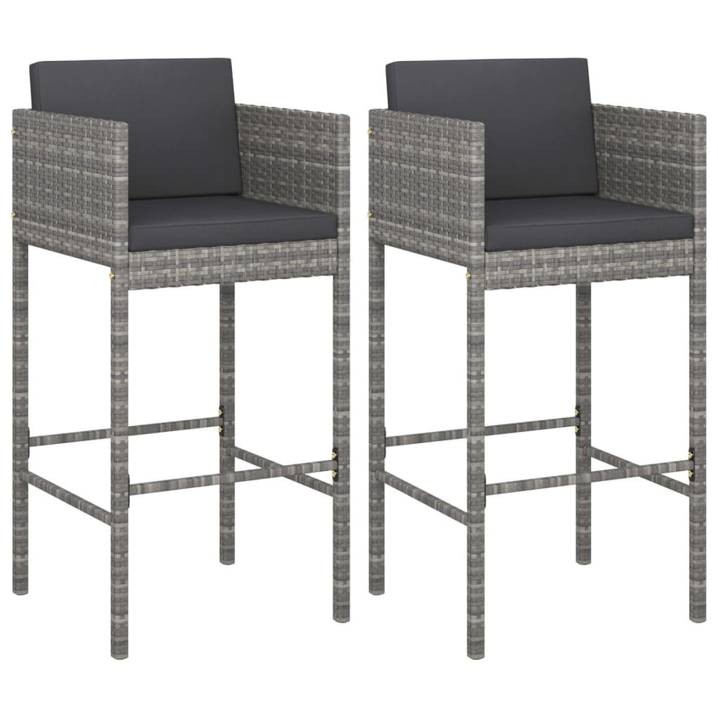 BARHOCKER 2er set Mit Kissen Grau Poly Rattan - Grau, Kunststoff (50/100/48cm) - vidaXL