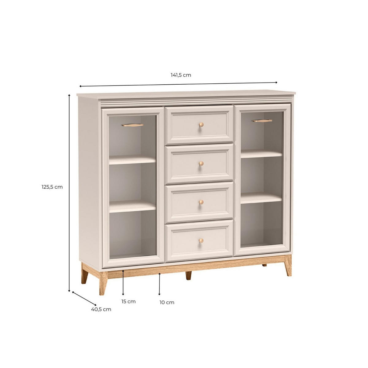 VITRINE Windsor W-7 141,5 x 125,5 x 40,5 cm Kaschmir - Kaschmir/Eichefarben, Eichenholz/Holzwerkstoff (141.5/125.5/40.5cm) - Koseto