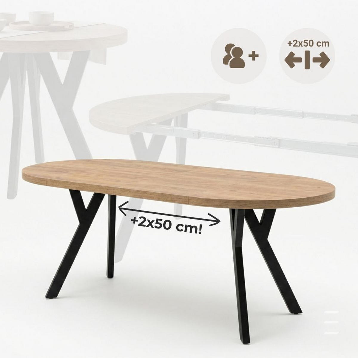 ESSTISCH Runder Ausziehbarer PERO 90/190, Eiche Artisan / Schwarz - Schwarz/Eiche Artisan, Holz (190/90/77cm) - Dekori_Interiors