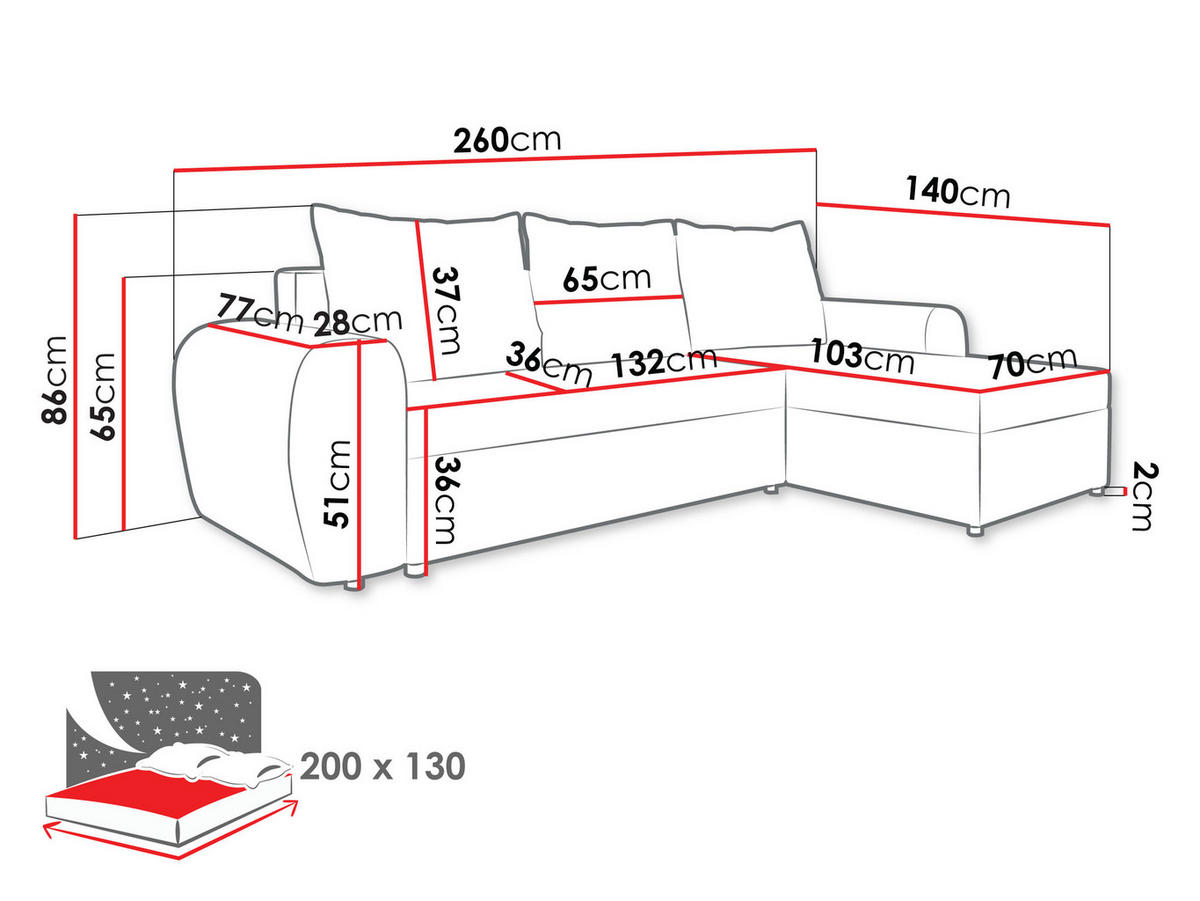 ECKSOFA Mader - Hellgrau/Schwarz, Holz/Kunststoff (260/140cm) - MIRJAN24