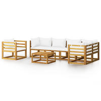LOUNGEGARNITUR mit Auflagen, aus Massivholz Akazie, Crème, 7-teiliges Set - Creme, Holz - vidaXL