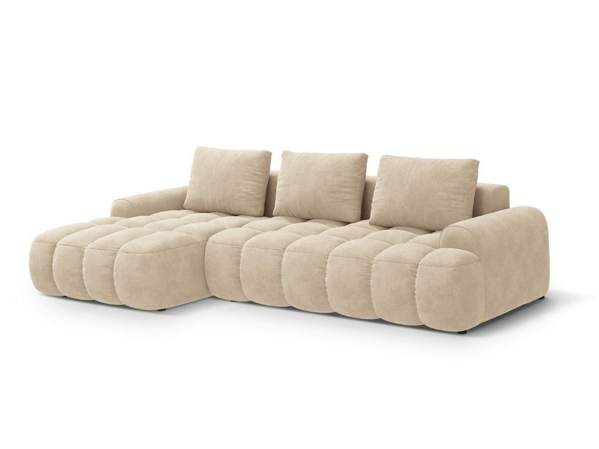 AUSKLAPPBARES-ECKSOFA links mit Container Linz aus Samt leichtes beige 3 Sitzplätze - Creme, Textil (142/275cm) - Cosmopolitan Design