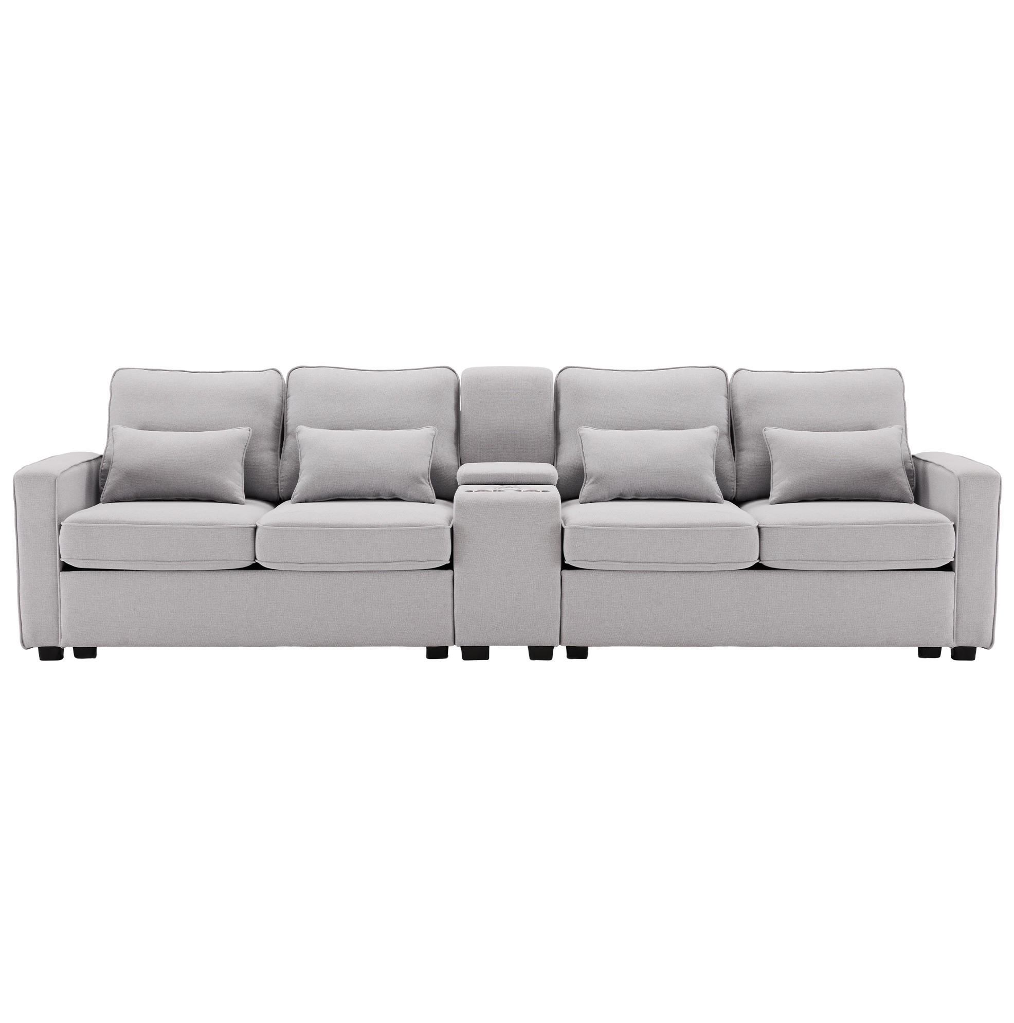 4-SITZER Sofa 290/88/83 cm Grau aus Leinen mit USB-Anschluss und Getränkehaltern - Hellgrau, Textil (83/88/290cm) - OKMYHOME