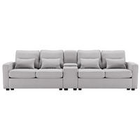 4-SITZER Sofa 290/88/83 cm Grau aus Leinen mit USB-Anschluss und Getränkehaltern - Hellgrau, Textil (83/88/290cm) - OKMYHOME