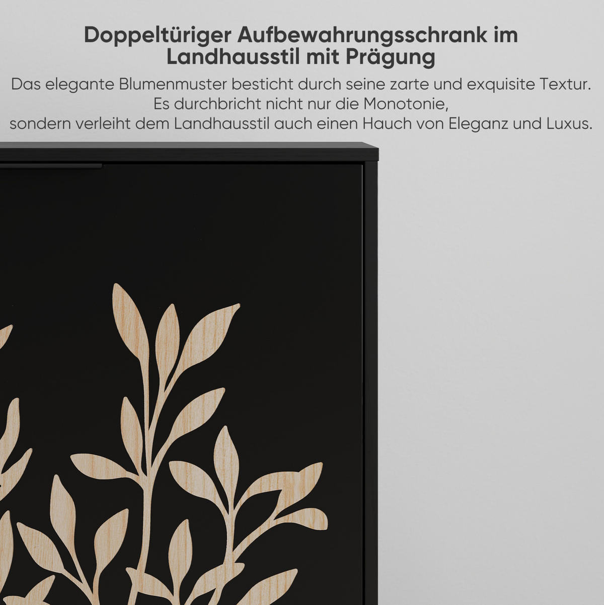 SIDEBOARD 80 cm in Schwarz mit 2 Türen und verstellbarem Einlegeboden - Schwarz, Holzwerkstoff (80/76/38cm) - Flora Grace