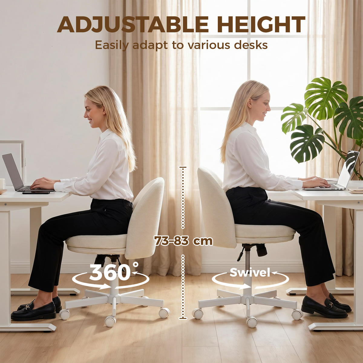 SCHREIBTISCHSTUHL Creme Höhenverstellbar - Creme, Textil (58/83/57cm) - PANGIVO