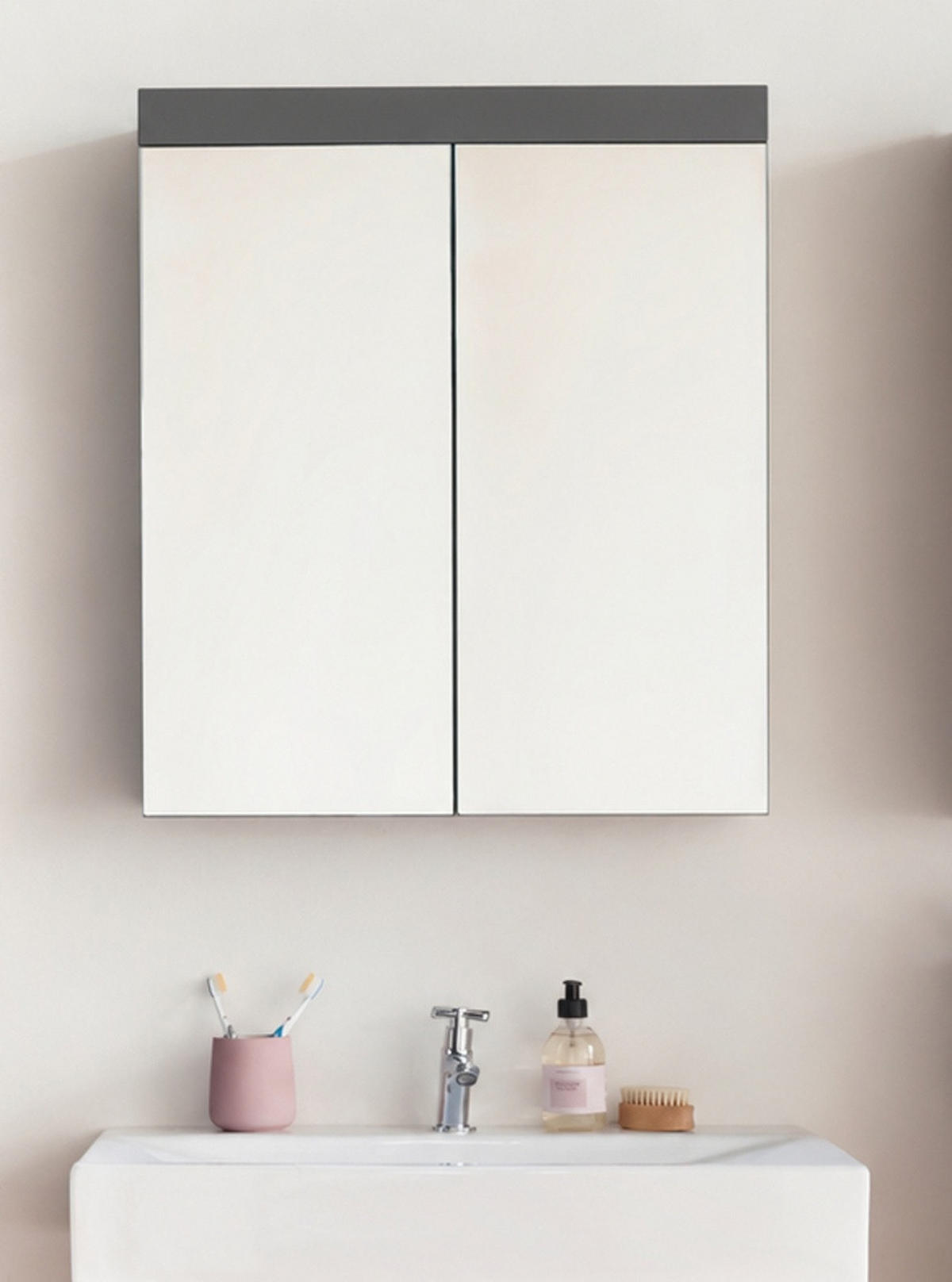 SPIEGELSCHRANK grau Hochglanz 60 x 77 cm 2-türig, Badschrank modern - Grau, Glas/Holzwerkstoff (60/77/17cm) - Top.Furn