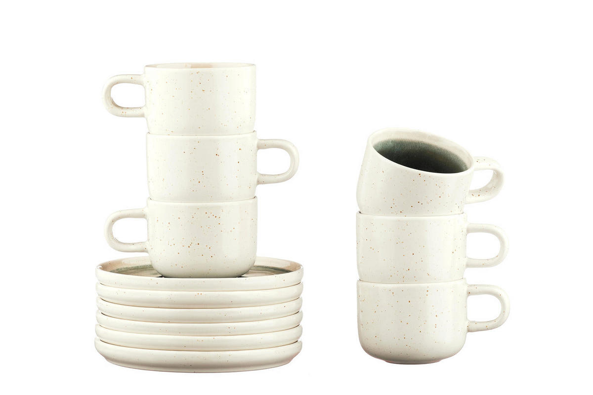 TASSEN 200ml und Untertasse Ø15cm Oxygen - 12er-Set - Graugrün - Grün, Keramik (15/7/15cm) - Björn