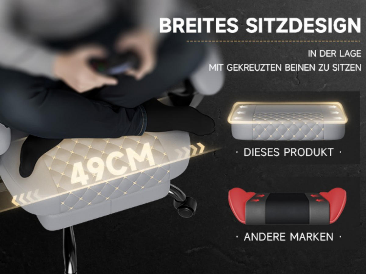 GAMING CHAIR Bürostuhl mit Massage Fußstütze ergonomisch Grau - Grau, Leder (63/120.5/58.5cm)