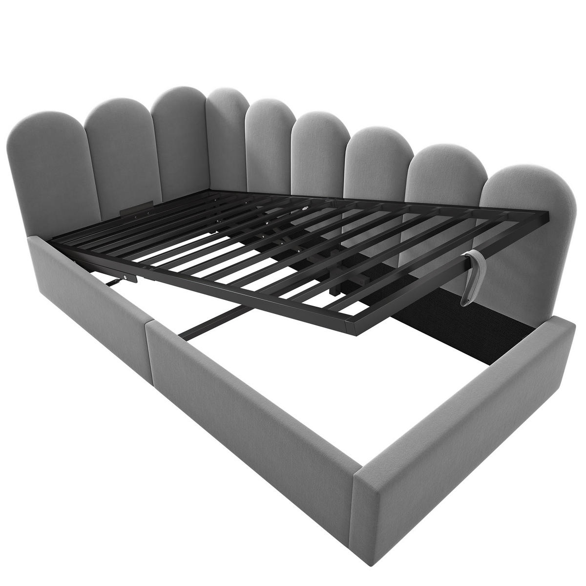 POLSTERBETT 90/190 cm Grau aus Samt mit hydraulischem Stauraum - Grau, Textil (90/190cm) - OKWISH