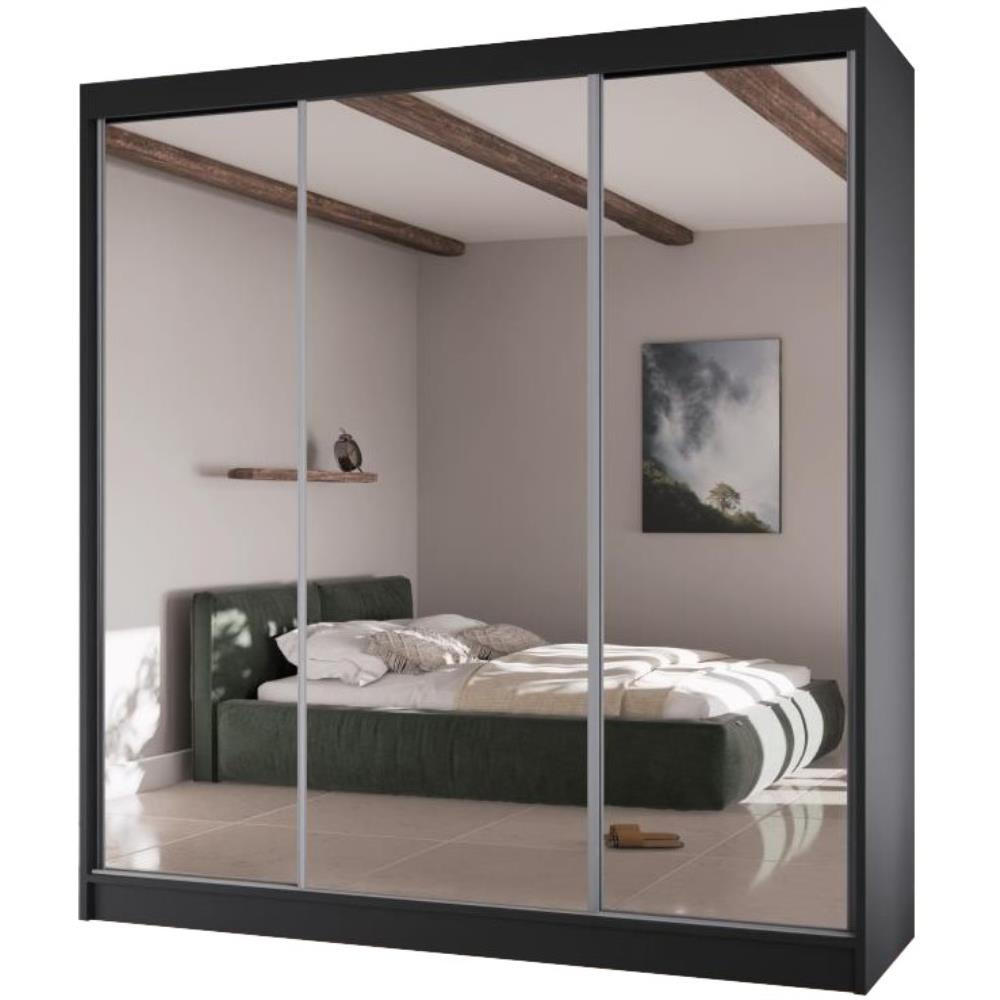 Beautysofa Schwebetürenschrank Schwarz 200x215x61 cm