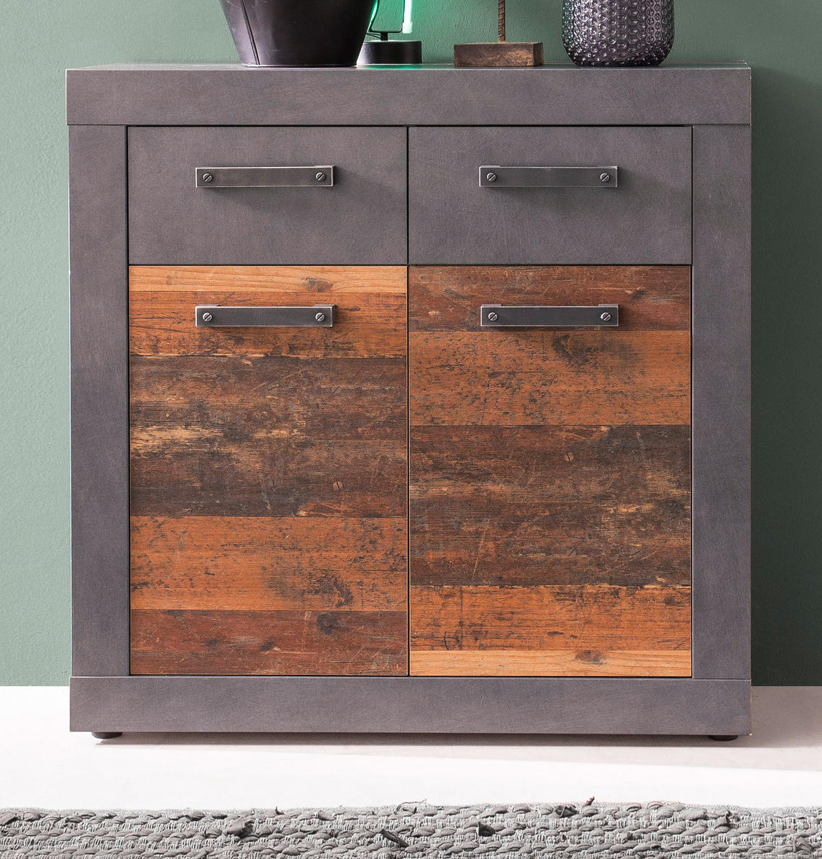 KOMMODE Used Wood Altholz Design mit Grau 82 cm, Anrichte 2-türig - Silberfarben/Schwarz, Holzwerkstoff/Kunststoff (82/86/37cm) - Top.Furn