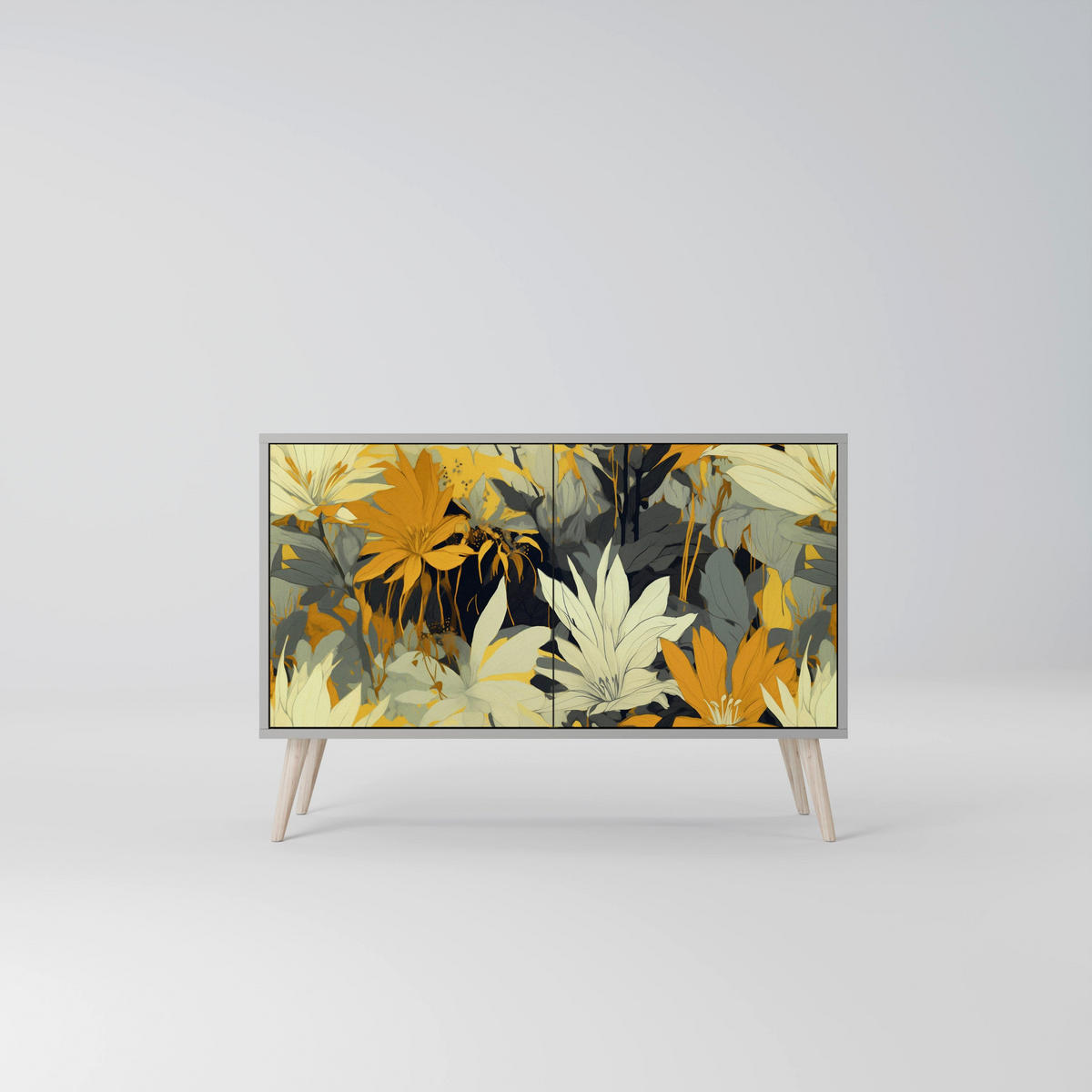 SIDEBOARD SUNKISSED LILY, Eicheneffekt, 111x42x77,5 cm, 2 Türen - Eichefarben/Buchefarben, Holzwerkstoff/Buchenholz (111/77.5/42cm) - SpaceRebels