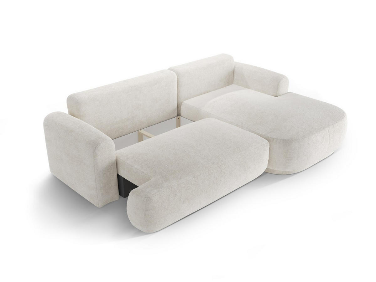 SCHLAFSOFA modular mit Bettkasten rechts Ella aus Boucle leichtes beige 5 Sitzplätze - Creme, Textil (174/271cm) - Micadoni