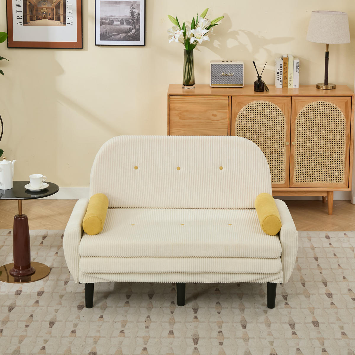 SCHLAFSOFA 133,5/77/85 cm Elfenbein Cord mit Stauraum - Ecru, Textil (77/85/133.5cm) - Oxeza