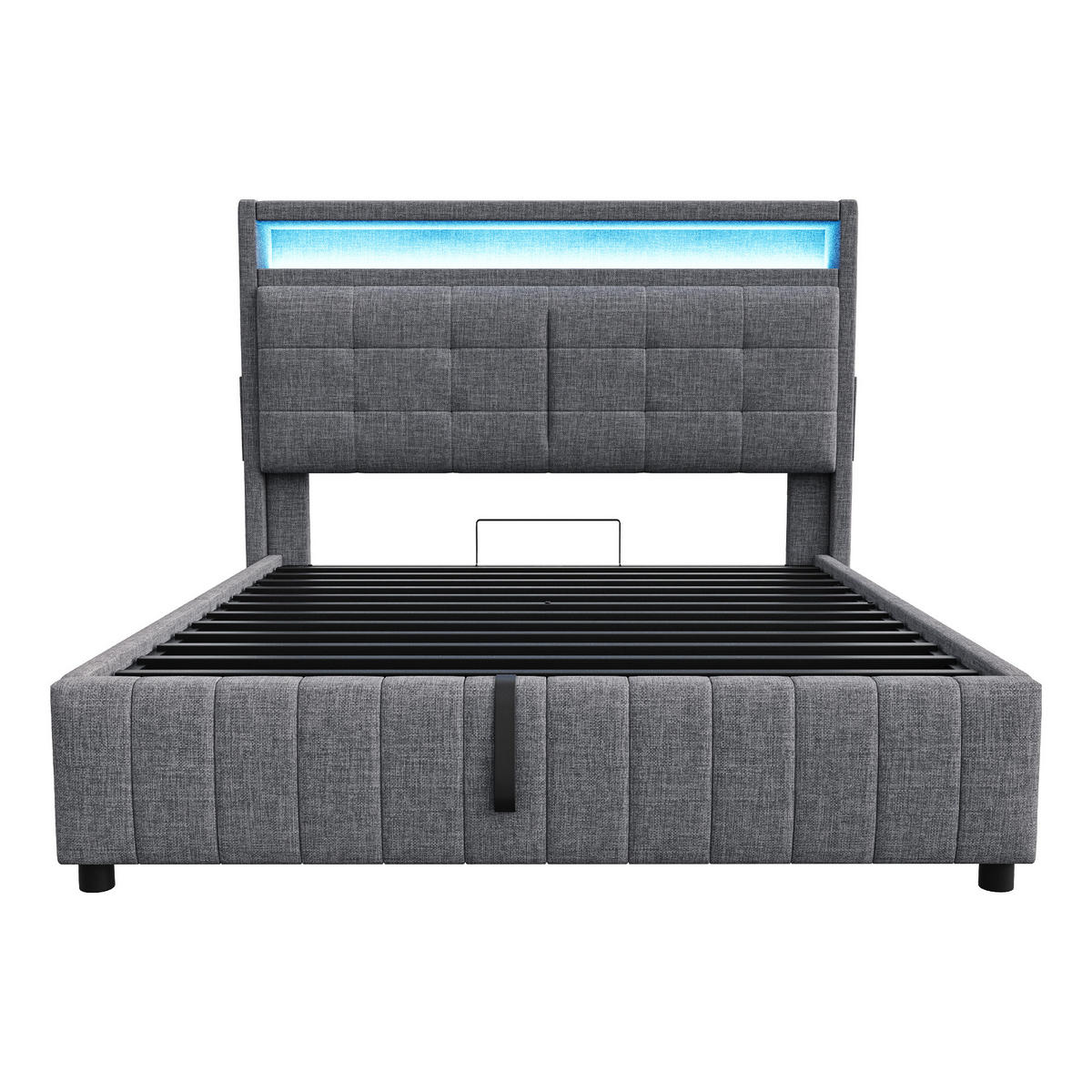 POLSTERBETT 160/200 cm grau mit LED-Beleuchtung und USB-Anschluss - Grau, Textil (160/200cm) - OKWISH