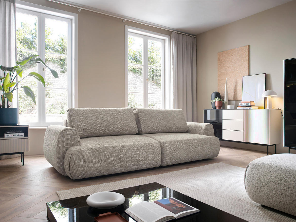 BETTSOFA ZEST Grau Chenille-Stoff mit Schlaffunktion - Grau, Textil (106/81/260cm) - MASSENO