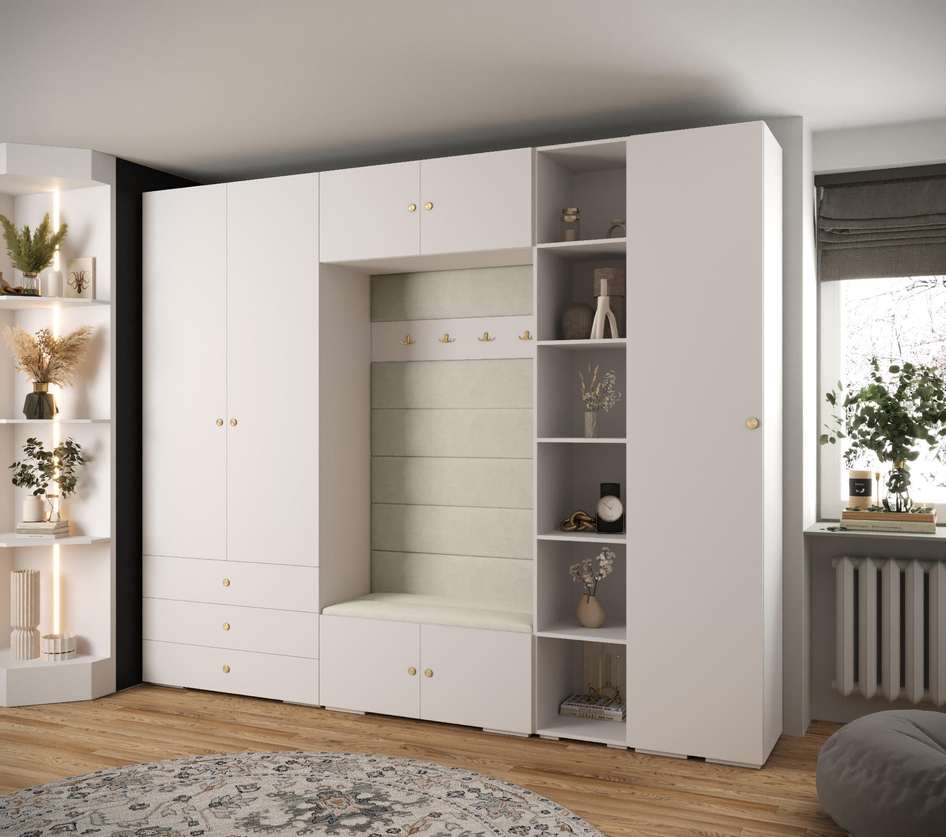 GARDEROBEN-SET 236,7/290/47 - Goldfarben/Weiß, Holz/Kunststoff (290/236.7/47cm) - Abiks Möbel