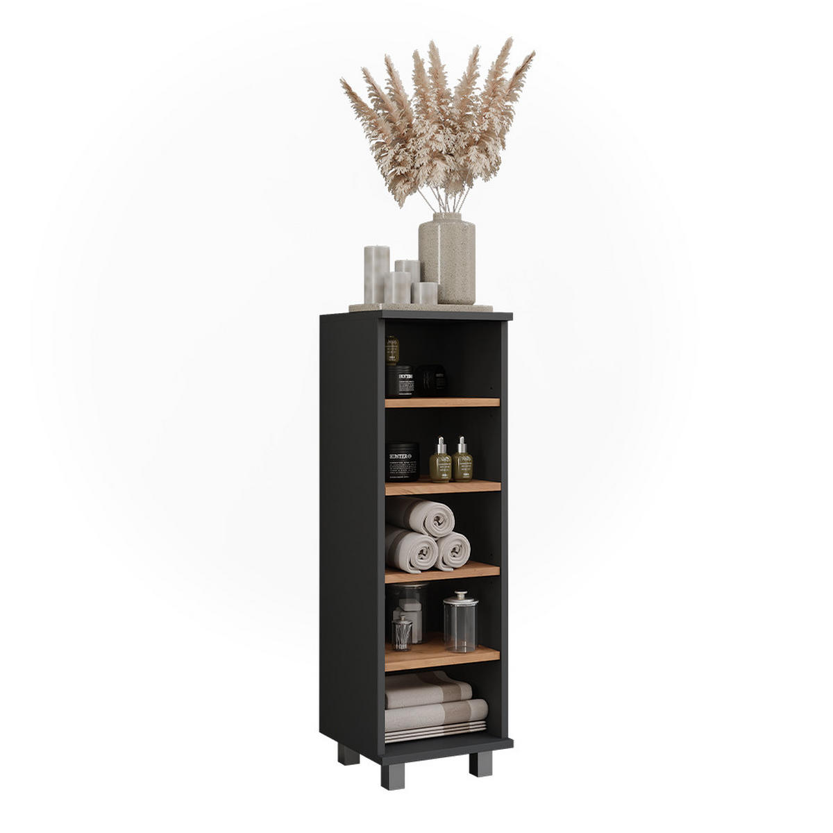 MIDISCHRANK Ilias Anthrazit/Goldkraft Eiche 30.2 x 95 cm mit 5 offenen Fächern - Honigeiche/Anthrazit, Holzwerkstoff (30.2/95/30cm) - Vicco