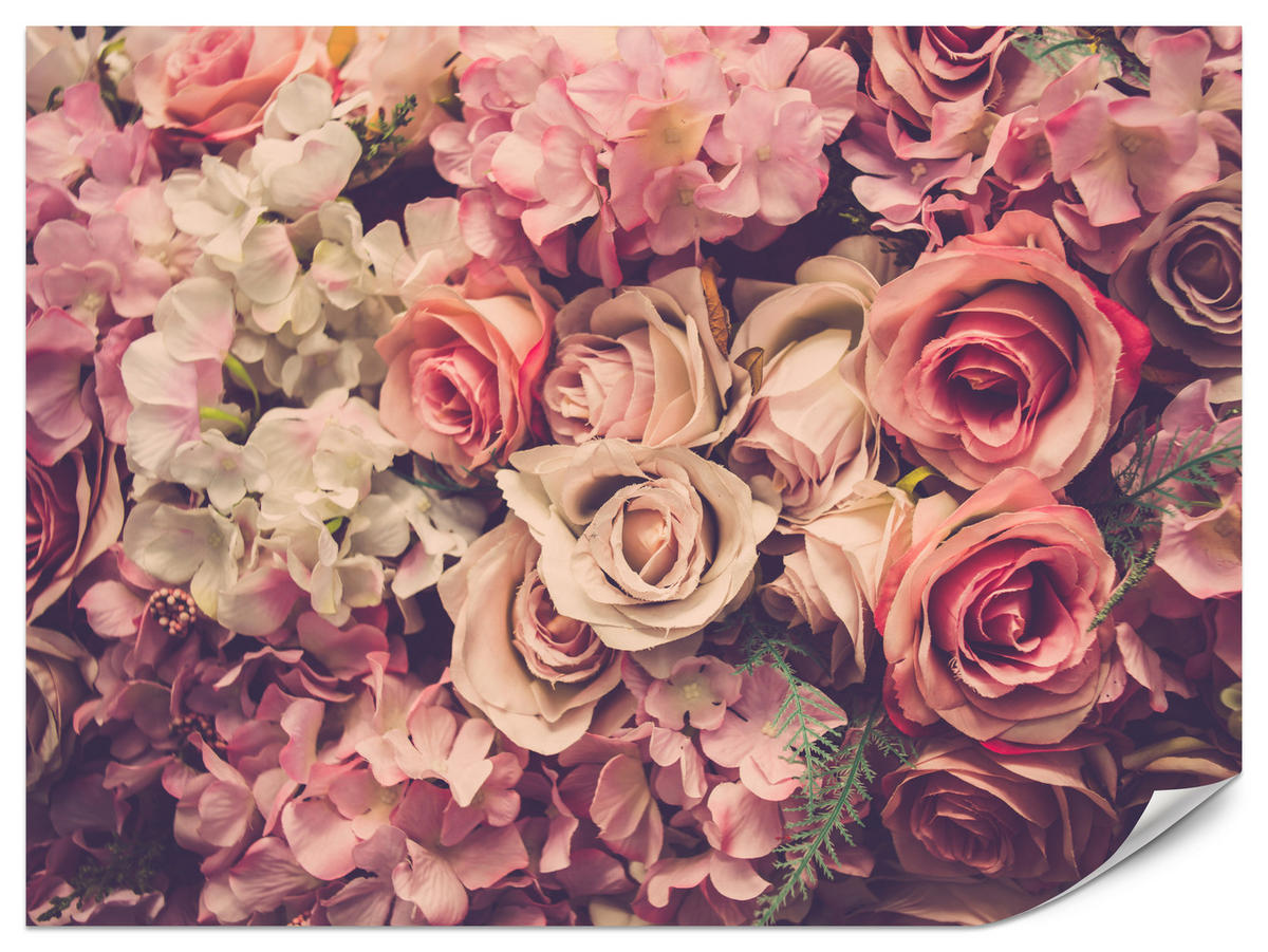 FOTOTAPETE für Schlafzimmer Pinke Rosen Boho Blumen 350x256 - Beige/Violett, Papier (350/256cm) - Muralo
