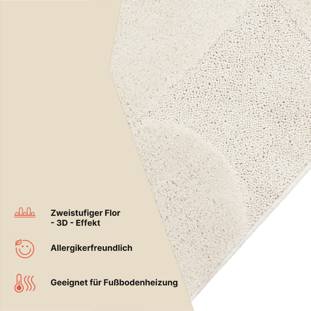KURZFLORTEPPICH RELIEVO creme abstrakt 3D-Struktur 140/200 cm - Creme, Textil (140/200cm) - Tapiso