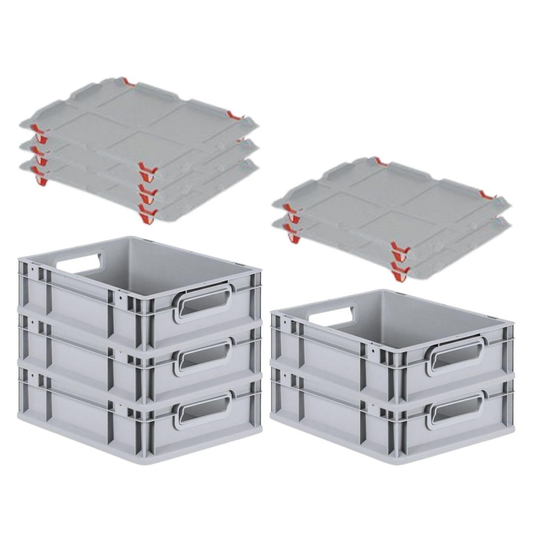 EUROBOX 5x Nextgen Economy Mit Auflagedeckel Grau/Rot Griffe Offen 11 Liter - Rot, Kunststoff (30/12/40cm) - PROREGAL