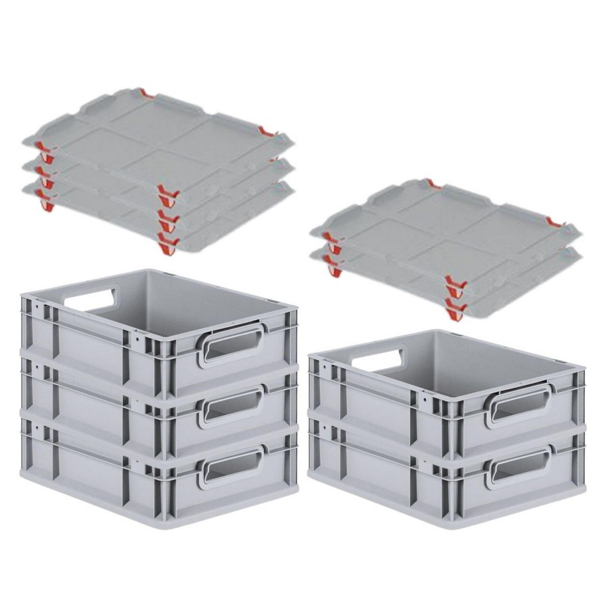 EUROBOX 5x Nextgen Economy Mit Auflagedeckel Grau/Rot Griffe Offen 11 Liter - Rot, Kunststoff (30/12/40cm) - PROREGAL