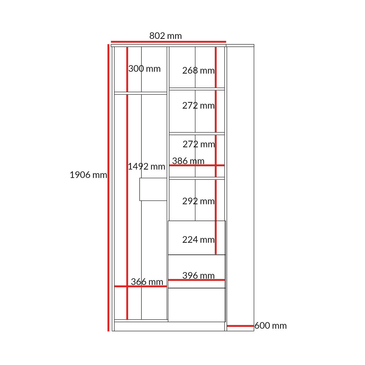 SCHRANK mit Schubladen Billz 2D3S 80 Kaschmir/Eiche Cremona - Kaschmir/Schwarz, Holzwerkstoff/Kunststoff (80/190/60cm) - mzm24