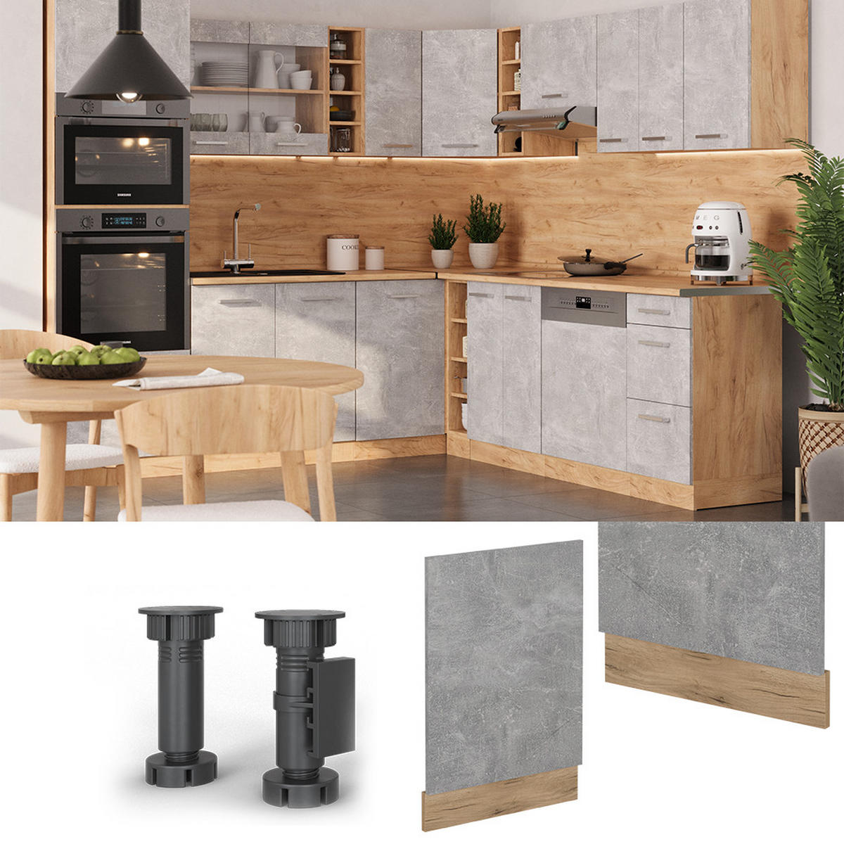 GESCHIRRSPÜLBLENDE R-Line Beton 45 cm , AP Anthrazit - Honigeiche/Schieferfarben, Holzwerkstoff (45/57.2/1.6cm) - Vicco