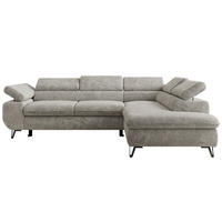 ECKSOFA PABLO L Hellgrau Schenille grob gewebt - Rechts Seite - Hellgrau/Schwarz, Textil/Metall (273/208cm) - MKS