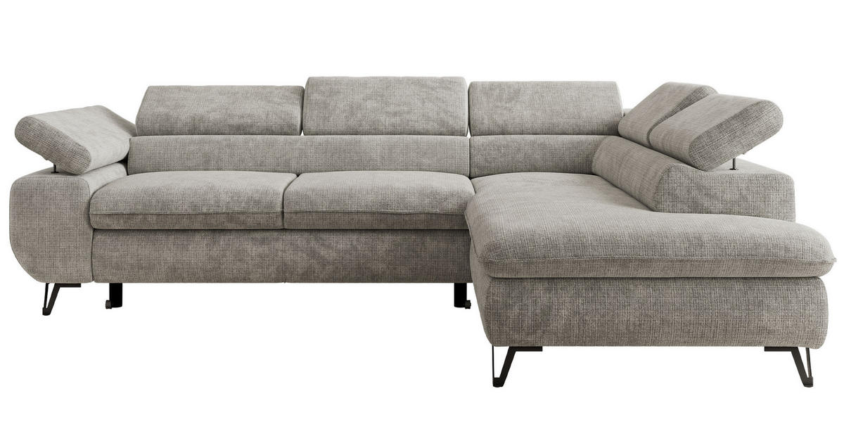 ECKSOFA PABLO L Hellgrau Schenille grob gewebt - Rechts Seite - Hellgrau/Schwarz, Textil/Metall (273/208cm) - MKS