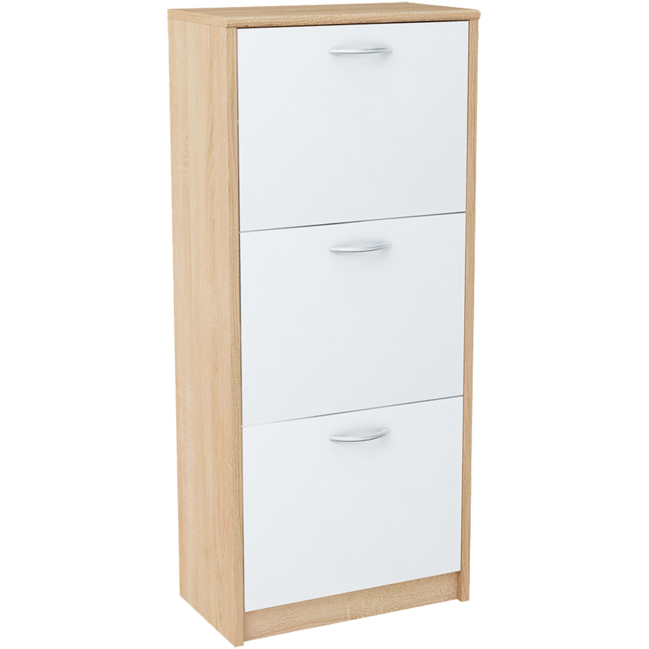 SCHUHSCHRANK mit 3 Fächern in Sonoma-Weiß - Weiß/Sonoma Eiche, Holzwerkstoff (50/116/28cm) - Home Collective