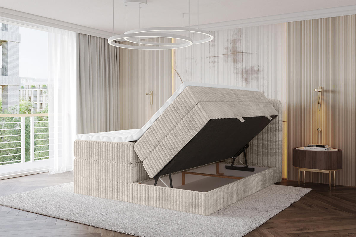 BOXBETT mit Matratze H3|H4 - NINA KING - 160x200 cm - Creme - Creme, Holzwerkstoff (160/200cm) - ALTDECOR